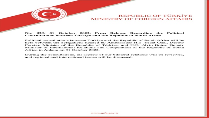 Press Release Regarding the Political Consultations Between Türkiye and the Republic of South Africa